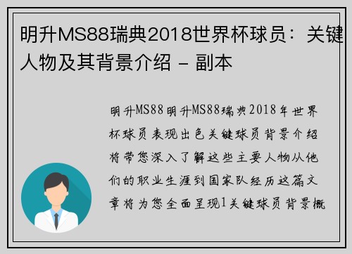 明升MS88瑞典2018世界杯球员：关键人物及其背景介绍 - 副本